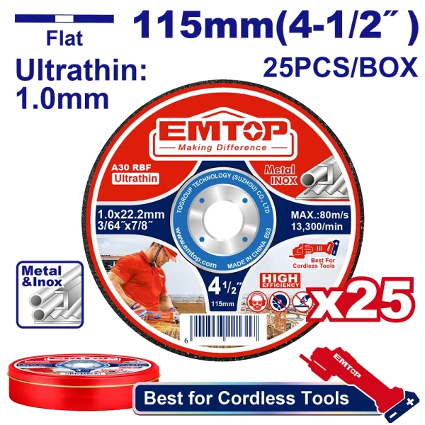 JEU DE 25 DISQUES TRONÇ 115MM EMTOP EACD11011525