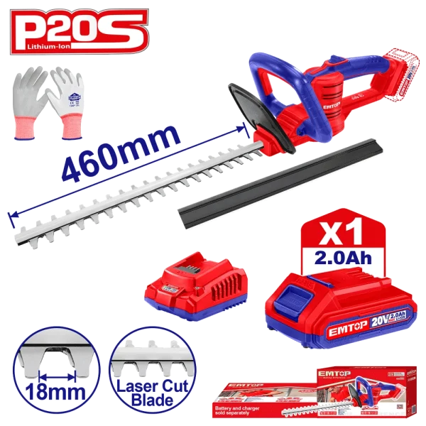 TAILLE-HAIE 20V+BAT  460MM+GANT EMTOP ELHT204611
