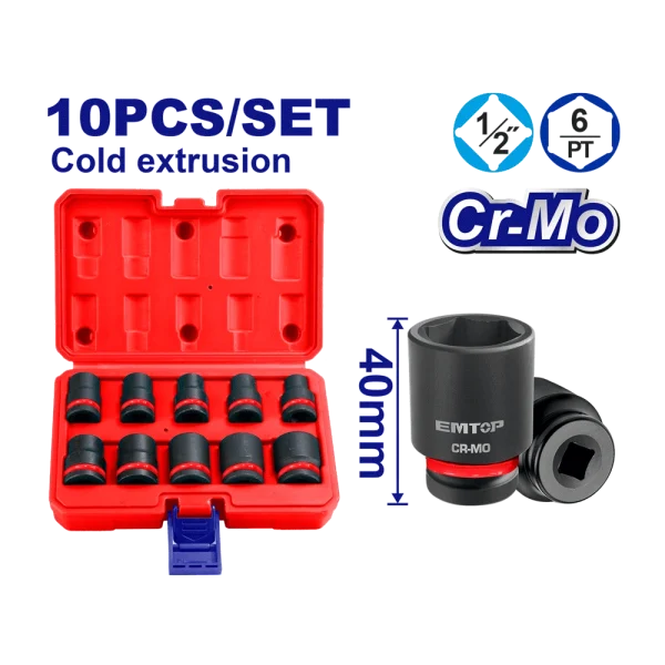 JEU DE 10 DOUILLES 1/2″ 10-24 EMTOP EMSS12101