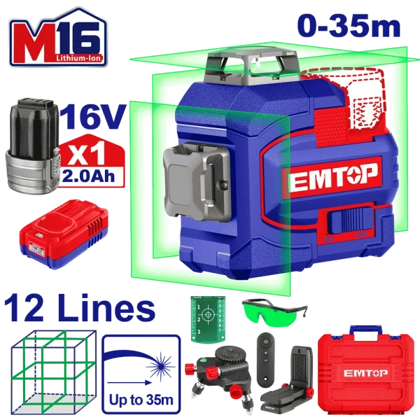 LASER 12 LIGNES 16V VERT 35M  EMTOP ESLE12301