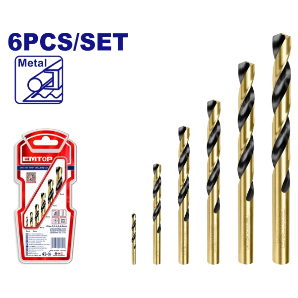 JEU DE 6 FORETS MÉTAL HSS 2-8MM EMTOP ETDBB11065