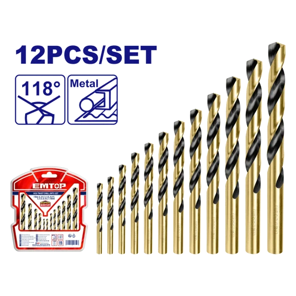 JEU DE 12 FORETS MÉTAL HSS 2-8MM EMTOP ETDBB11125