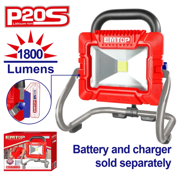 PROJECTEUR LED 1800 LUMENS 20V EMTOP LWL2025